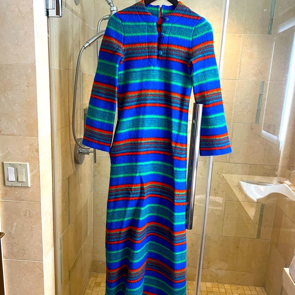 Vintage electrifying Donatella flannel striped maxi slim dress fits XS/S